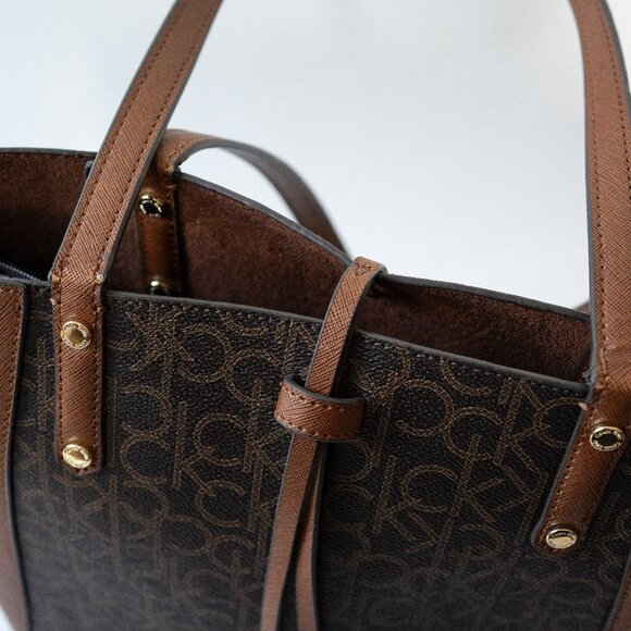 Calvin Klein CK Monogram Reversible Micro Suede Tote w/ Removable Pouch - Picture 6 of 12